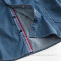 Anti-Falten Herren bestickte blaue Jeanshemdjacke